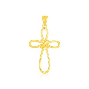 14k Yellow Gold Looped Knot Style Cross Pendant