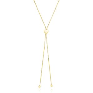 14k Yellow Gold Adjustable Heart Style Lariat Necklace