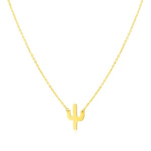 14K Yellow Gold Necklace with Cactus