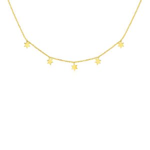 14k Yellow Gold Necklace with Six Pointed Stars