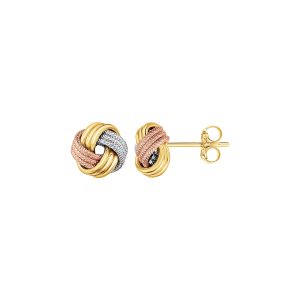 Love Knot Post Earrings in 14k Tri Color Gold