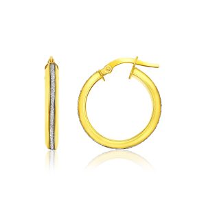 14k Two-Tone Gold Hoop Earrings with Glitter Center