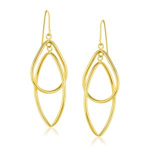 14k Yellow Gold Entwined Teardrop Double Row Earrings