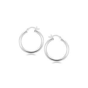 Sterling Silver Rhodium Plated Polished Look Hoop Earrings (25mm)