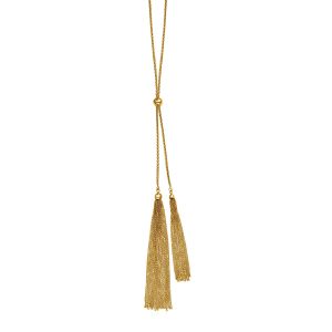 14k Yellow Gold 28 inch Lariat Style Tassel Necklace