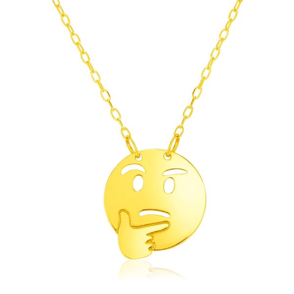 14k Yellow Gold Necklace with Thinking Emoji Symbol