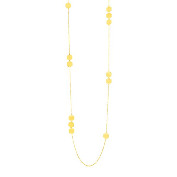 14K Yellow Gold Station Necklace with Polished Hexagons