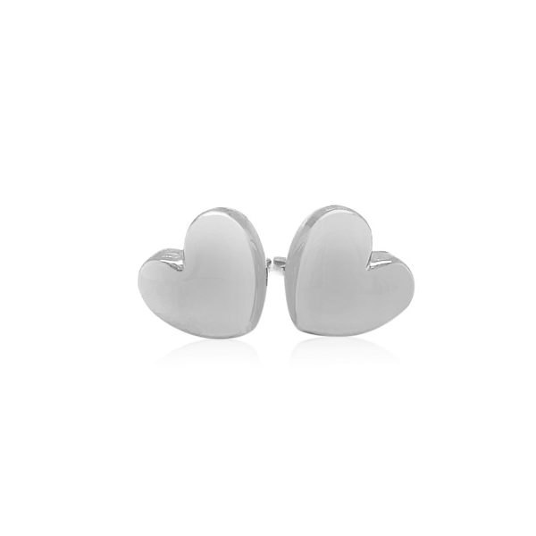 14k White Gold Puffed Heart Shape Shiny Earrings