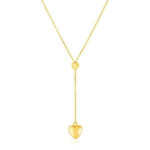 14k Yellow Gold Lariat Style Necklace with Heart