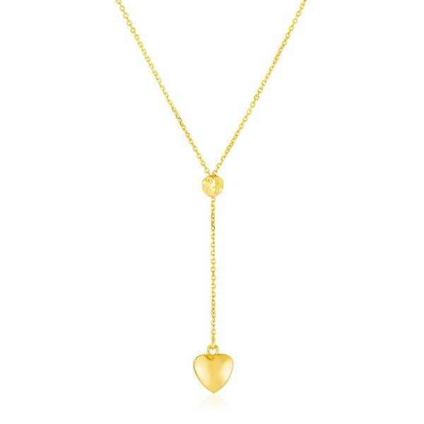 14k Yellow Gold Lariat Style Necklace with Heart