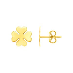 14K Yellow Gold Four Leaf Clover Earrings