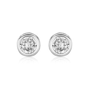 Sterling Silver Round Bezel Set Cubic Zirconia Earrings