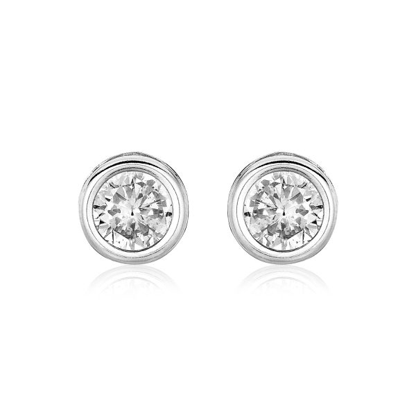 Sterling Silver Round Bezel Set Cubic Zirconia Earrings