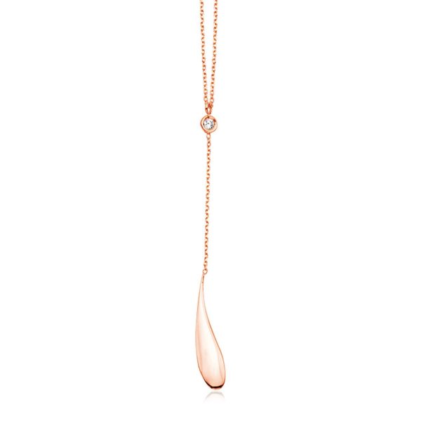 14k Rose Gold Teardrop Lariat Necklace with Diamond