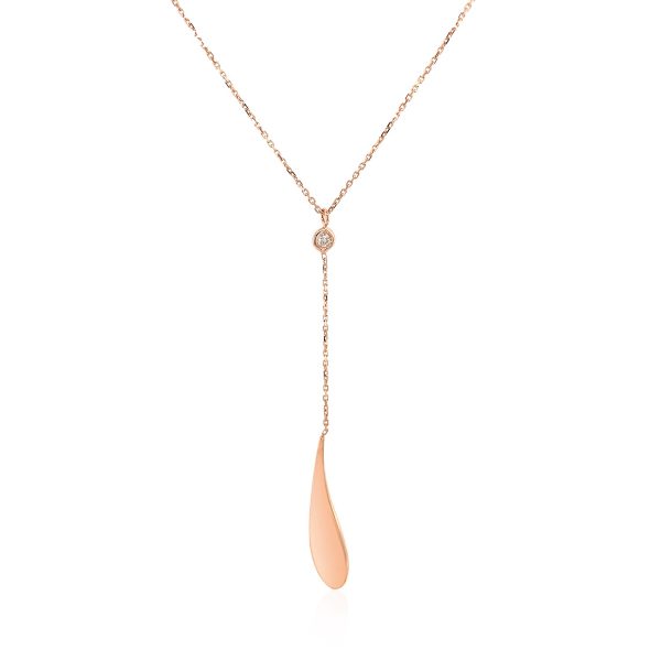 14k Rose Gold Teardrop Lariat Necklace with Diamond