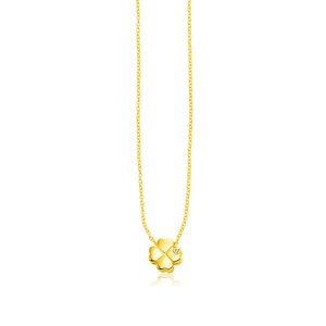 14k Yellow Gold Polished Four Leaf Clover Necklace with Diamond