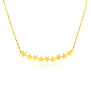 14k Yellow Gold 18 inch Necklace with Curve of Stars