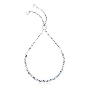 Sterling Silver 9 1/4 inch Adjustable Bracelet with Pale Blue Cubic Zirconias