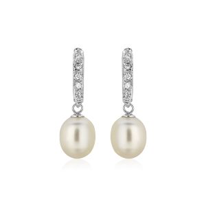 Sterling Silver Earrings with Freshwater Pearls and Cubic Zirconias