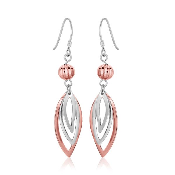 Sterling Silver Rose Tone Cascading Open Marquis Drop Earrings