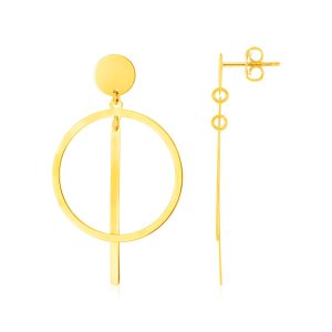 14K Yellow Gold Polished Circle and Bar Earrings