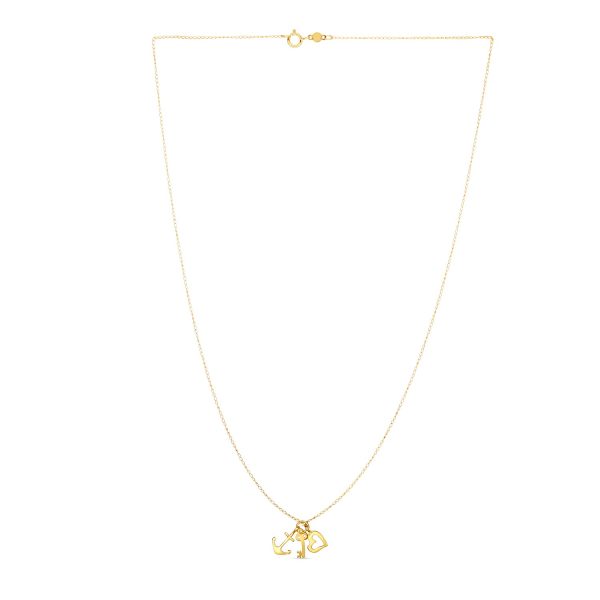 14k Yellow Gold Anchor Heart and Skeleton Key Cluster Charm Necklace