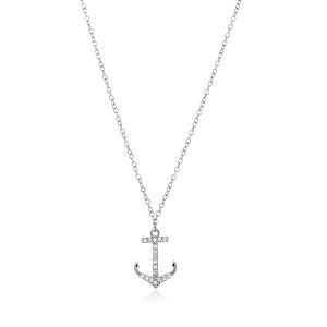 Sterling Silver Anchor Necklace with Cubic Zirconias