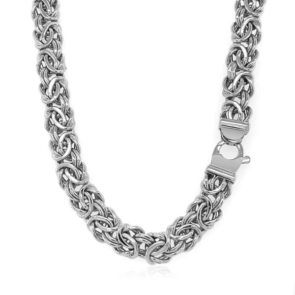 14k White Gold Byzantine Motif Chain Necklace