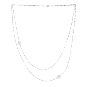 14k White Gold Two Strand Necklace with Disc