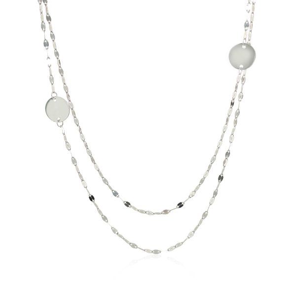 14k White Gold Two Strand Necklace with Disc