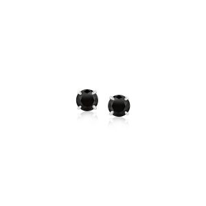 14k White Gold Stud Earrings with Black 4mm Cubic Zirconia