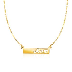 14k Yellow Gold Pendant with Mom on Horizontal Bar