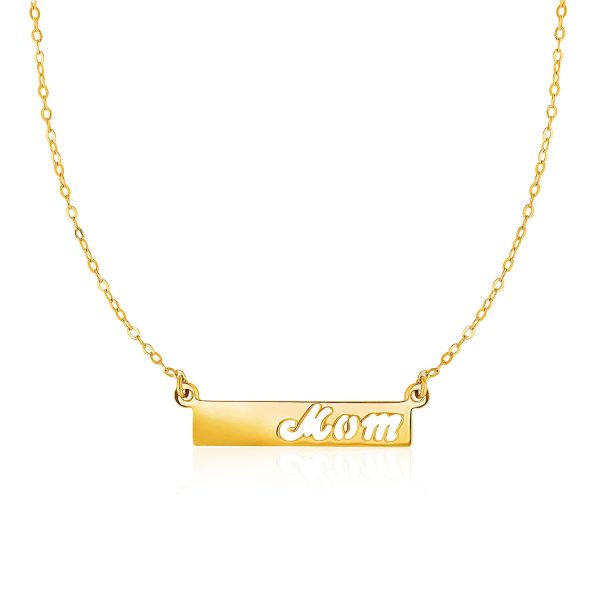 14k Yellow Gold Pendant with Mom on Horizontal Bar