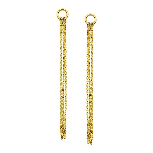 14k Yellow Gold Post Earrings with Texture Chain Dangles