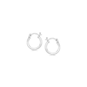 Sterling Silver Rhodium Plated Thin and Small Polished Hoop Earrings (10mm)