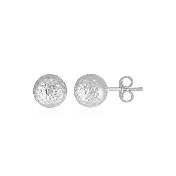 14k White Gold Ball Earrings with Crystal Cut Texture