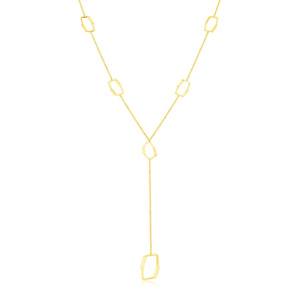 14K Yellow Gold Necklace with Abstract Honeycomb Stations