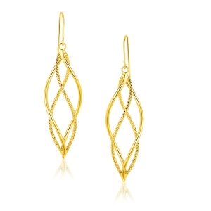 14k Yellow Gold Spiral Style Double Row Dangling Earrings