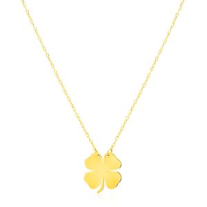 14K Yellow Gold Four Leaf Clover Necklace