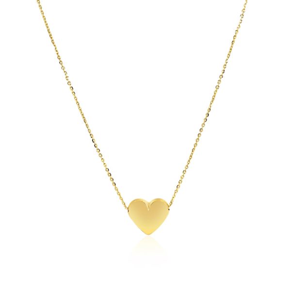 14k Yellow Gold Chain Necklace with Sliding Puffed Heart Charm