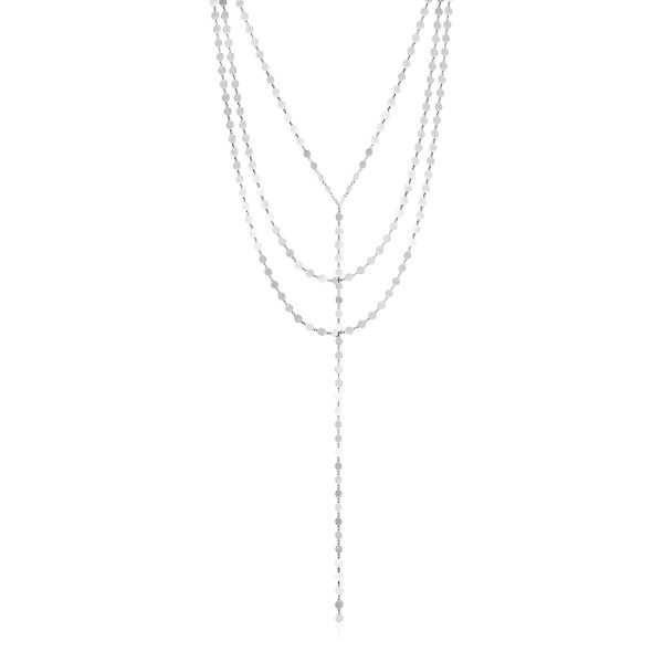 Sterling Silver Three Strand Mirror Link Lariat Style Necklace