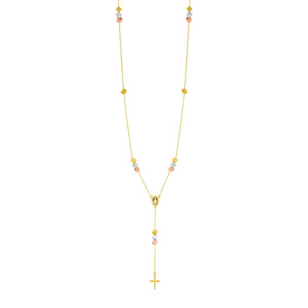 14k Tri Color Gold Rosary Style Necklace