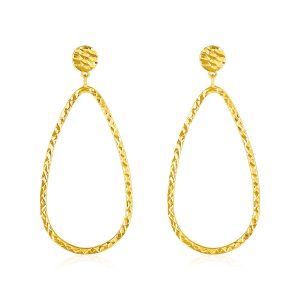 14k Yellow Gold Textured Teardrop Motif Post Earrings