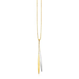 14k Two Tone Gold Necklace with Polished Oval and Chain Pendant