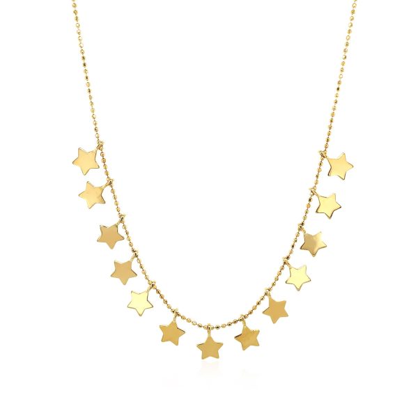 14k Yellow Gold Necklace with Petite Polished Stars