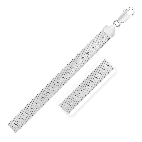 Sterling Silver Rhodium Plated Herringbone Chain 9.5mm