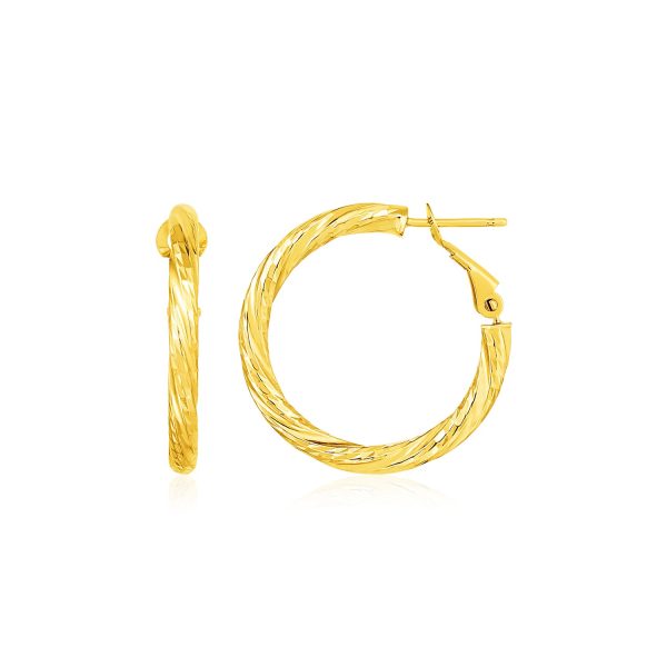 14k Yellow Gold Petite Twisted Round Hoop Earrings