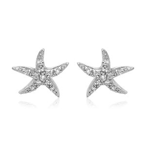 Sterling Silver Starfish Earrings with Cubic Zirconias