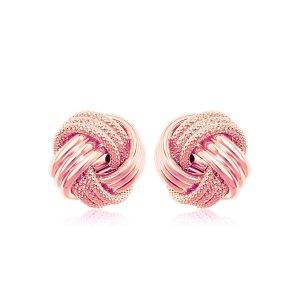 14k Rose Gold Love Knot with Ridge Texture Earrings