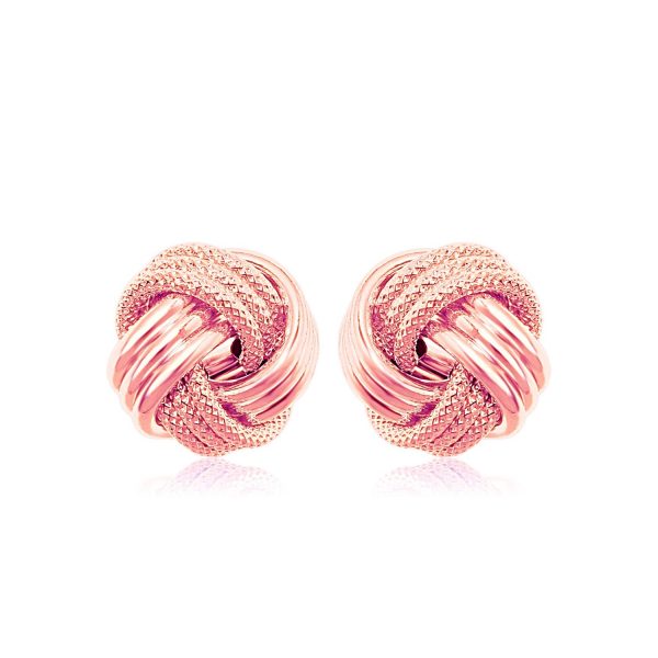 14k Rose Gold Love Knot with Ridge Texture Earrings